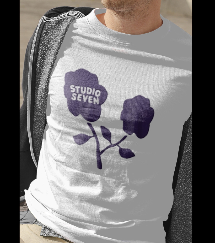Studio Seven Hand Drawn Purple Flowers Stem Leaves T-Shirt