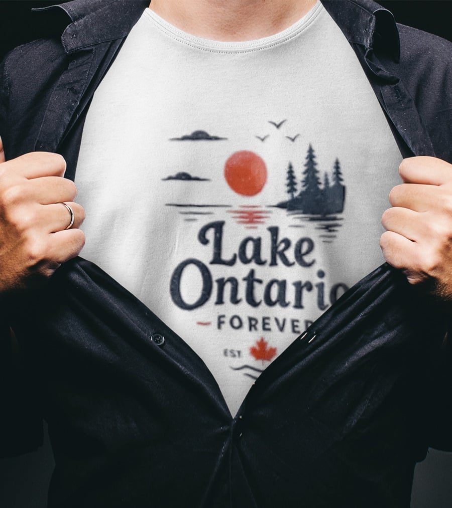 Lake Ontario Forever Est 1615 Sunset Pines Water Landscape T-Shirt