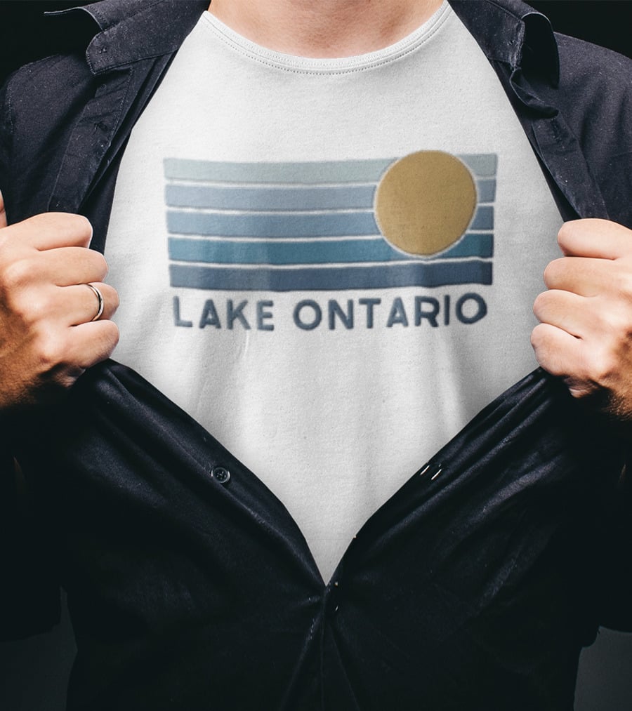 Lake Ontario Golden Sun With Five Blue Horizontal Gradient Stripes T-Shirt