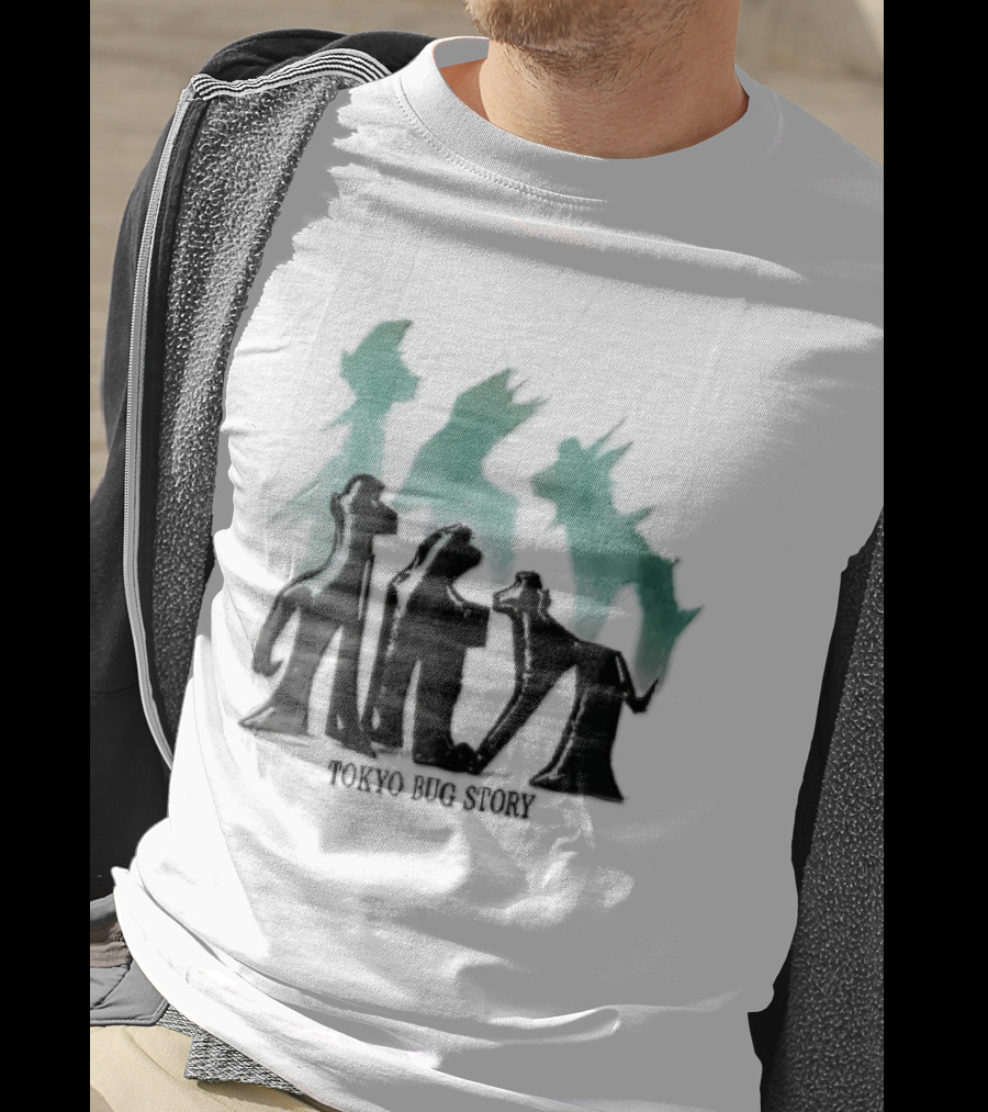 Tokyo Bug Story Glossy Black Figures Green Watercolor Shadows T-Shirt