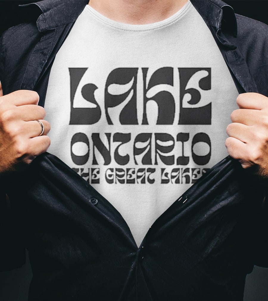 Lake Ontario The Great Lakes Retro Psychedelic Font T-Shirt