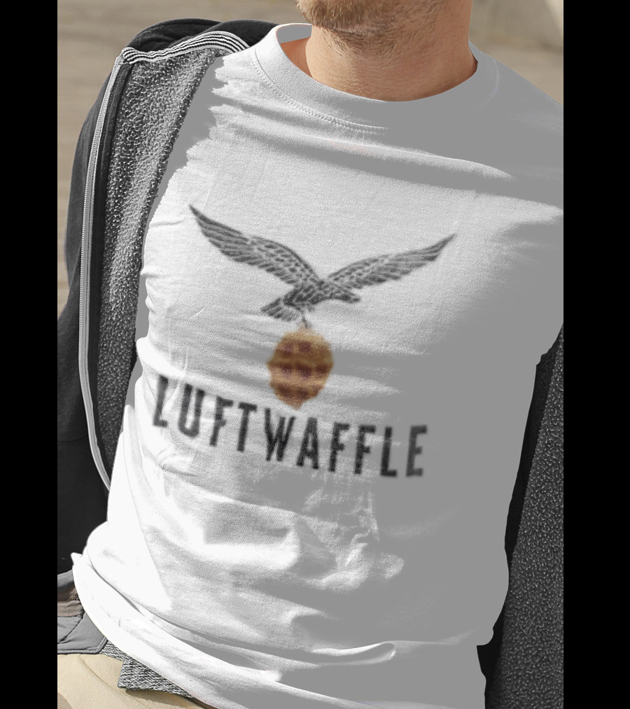 Luftwaffle Woodcut Eagle Carrying Belgian Waffle Iconic Humor T-Shirt