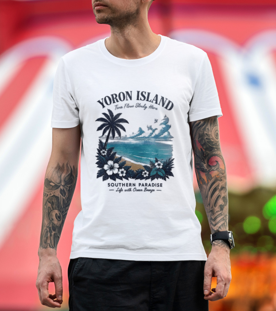 Yoron Island Southern Paradise Ocean Breeze Palm Tree Beach Hibiscus T-Shirt