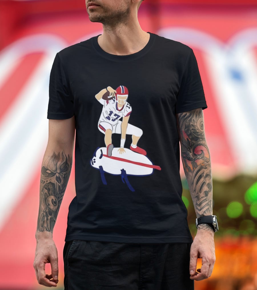 Josh Allen 17 Buffalo Football Skateboard Player Action T-Shirt