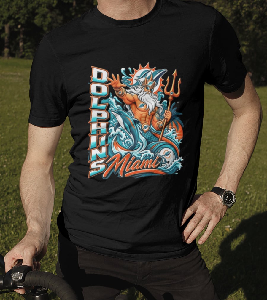 Miami Dolphins King Triton Ocean Waves Trident Dolphins T-Shirt