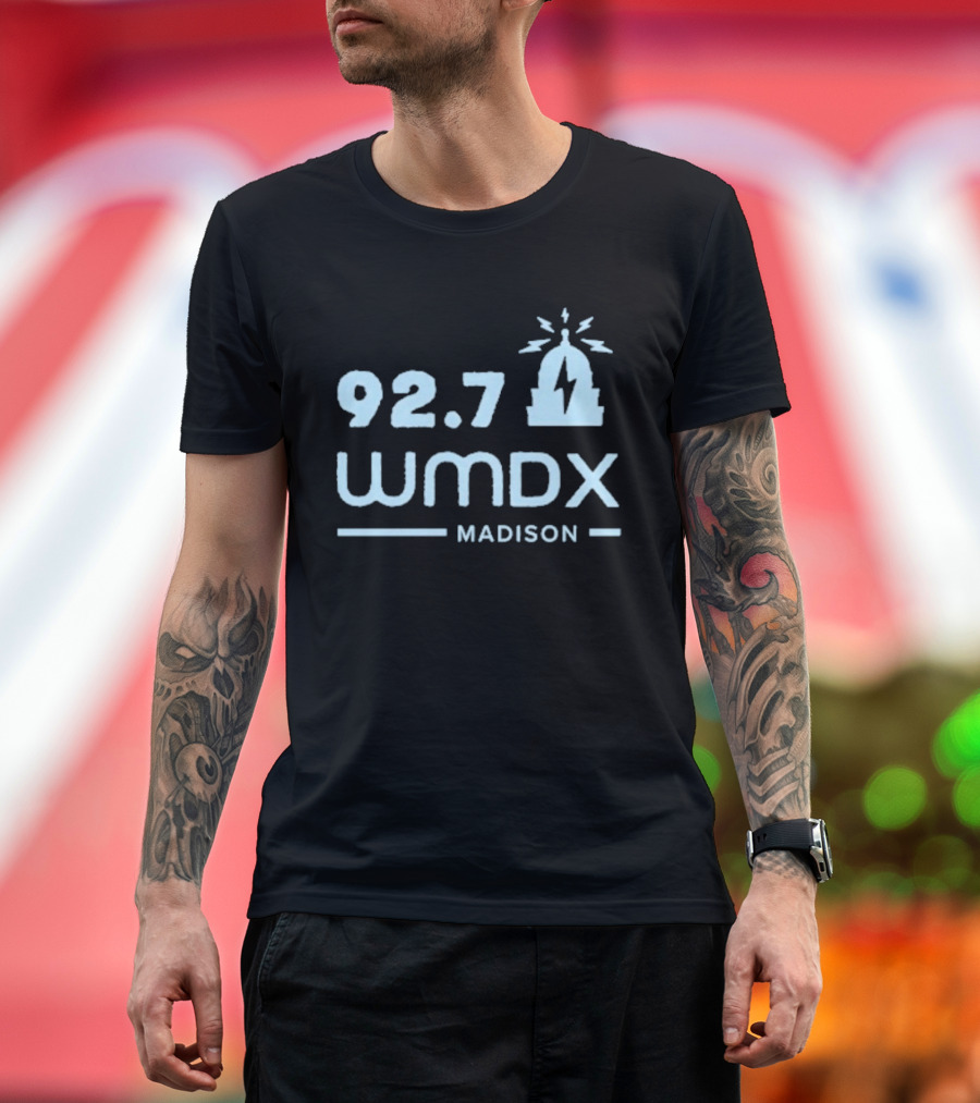 92.7 WMDX Madison Radio Station Civic Media Capitol Dome Lightning T-Shirt