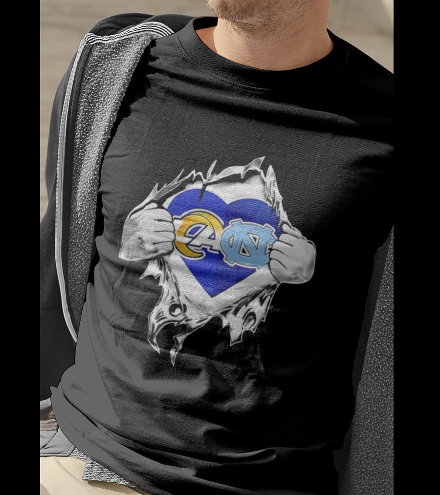 Los Angeles Rams Heart North Carolina Tar Heels Inside Me Football Fan Pride T-Shirt