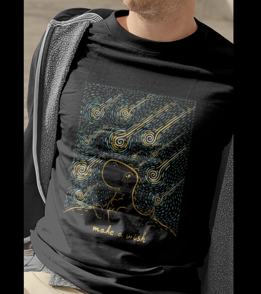 Make A Wish Dinosaurs Starry Night Falling Stars T-Shirt