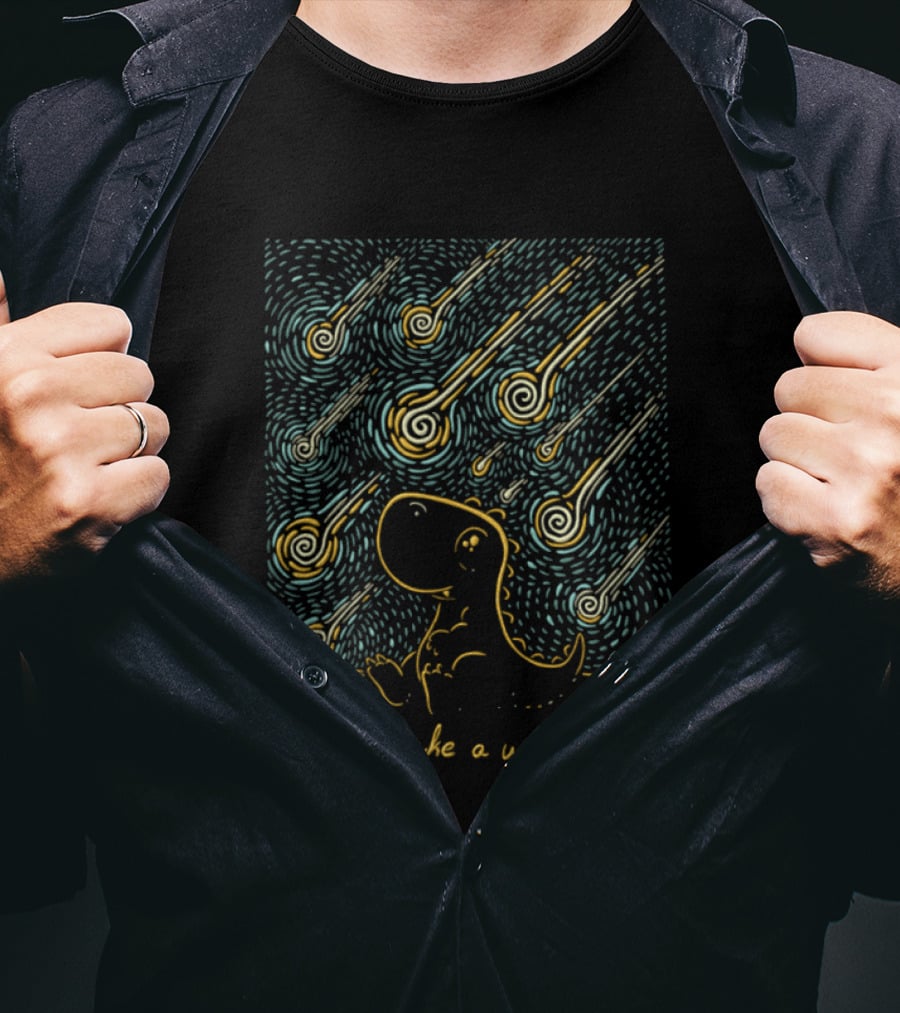 Make A Wish Dinosaurs Starry Night Falling Stars T-Shirt