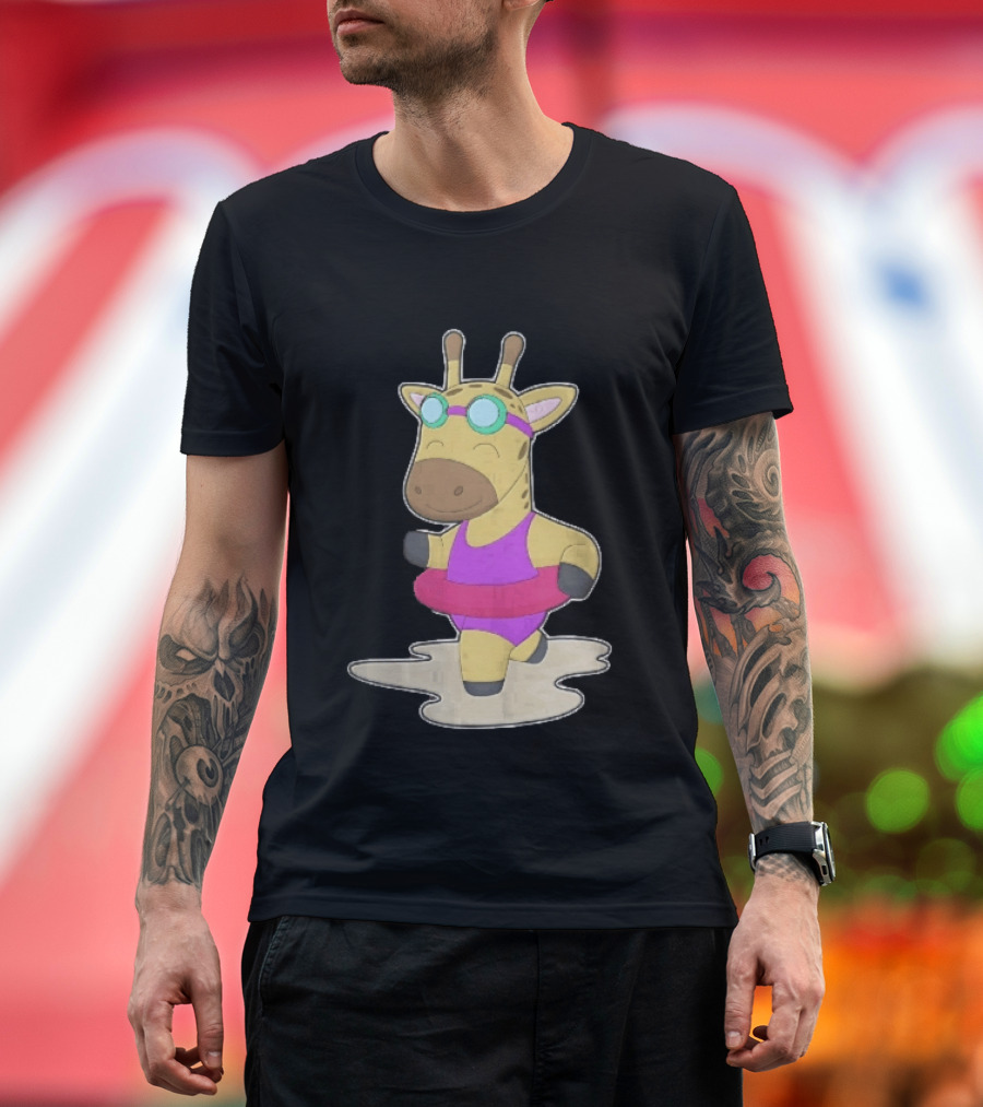 Giraffe Wearing Pink Swimsuit And Goggles With Inflatable Float Summer Fun T-Shirt