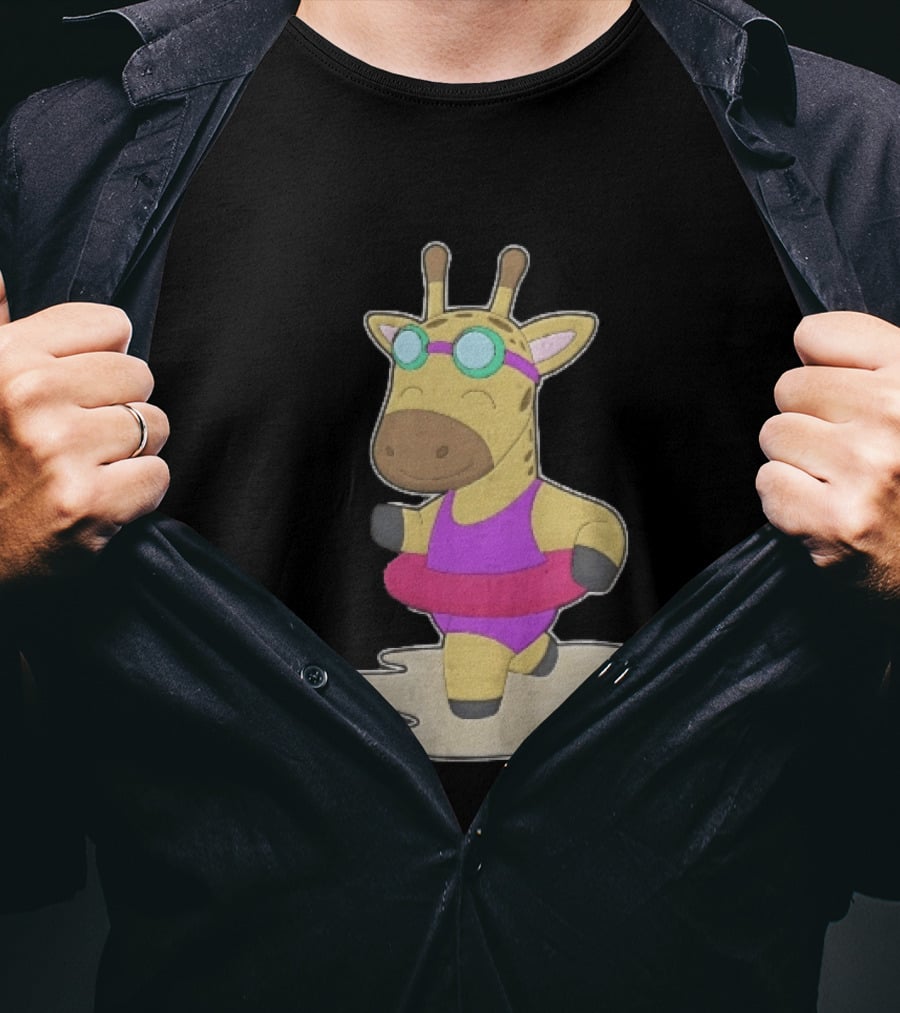 Giraffe Wearing Pink Swimsuit And Goggles With Inflatable Float Summer Fun T-Shirt