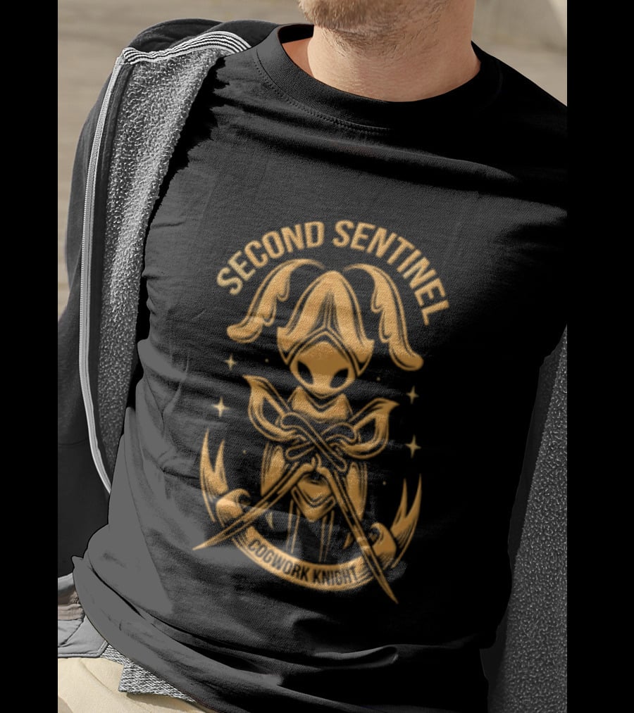 Second Sentinel Cogwork Knight Horned Insect Warrior Crossed Swords T-Shirt