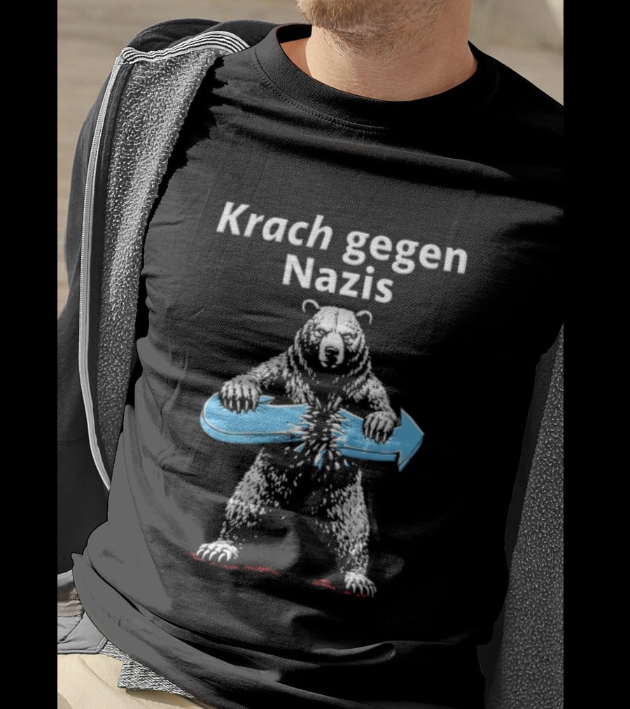 Krach Gegen Nazis Bear Breaking Blue Arrow T-Shirt