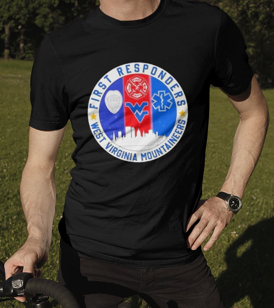 West Virginia Mountaineers First Responders Police Fire Department EMS Skyline T-Shirt