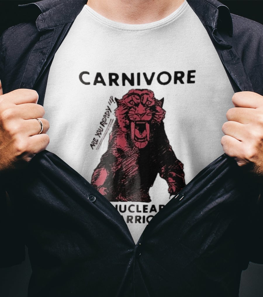 Carnivore Nuclear Warriors Snarling Sabertooth Tiger Pink Ink Sketch T-Shirt