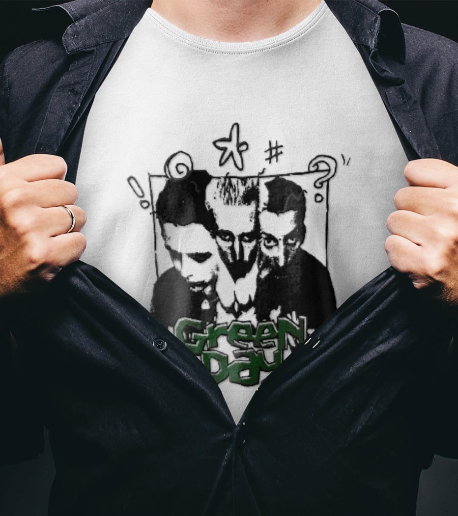 Green Day Billie Joe Armstrong Mike Dirnt Tre Trio High Contrast Doodles Stencil T-Shirt
