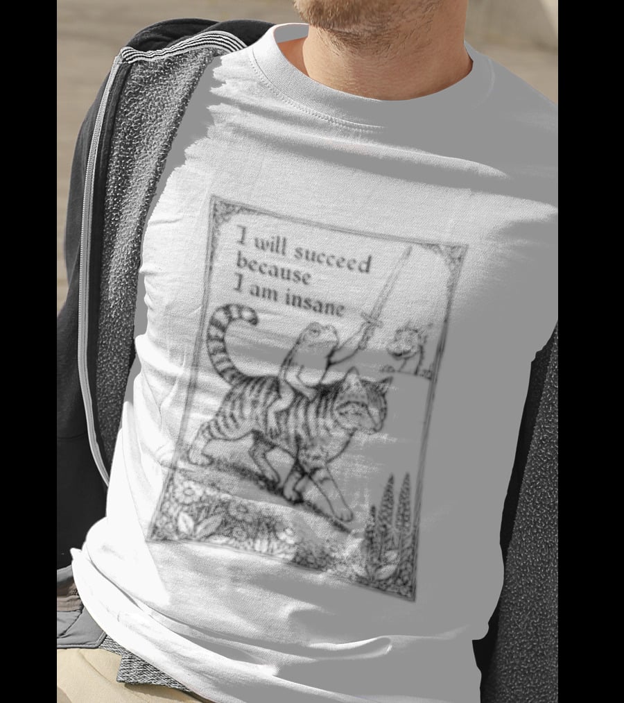 I Will Succeed Because Am Insane Frog Riding Cat Holding Sword Dragon T-Shirt