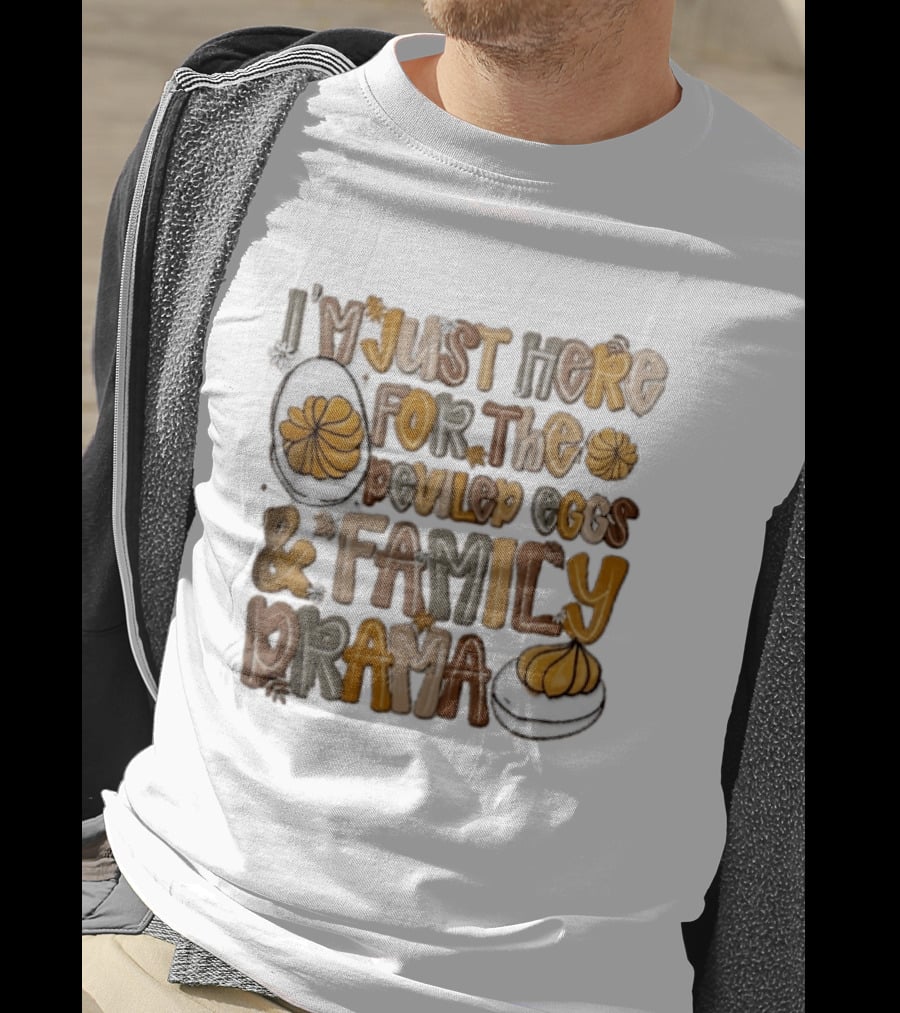 I'm Just Here For The Deviled Eggs And Family Drama Groovy Autumn Leaves T-Shirt
