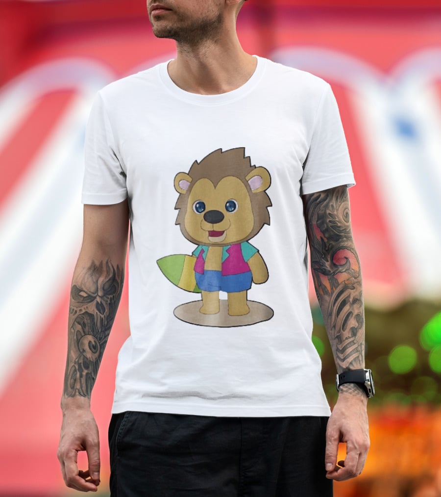Lion Summer Surfing Adventure Cartoon T-Shirt