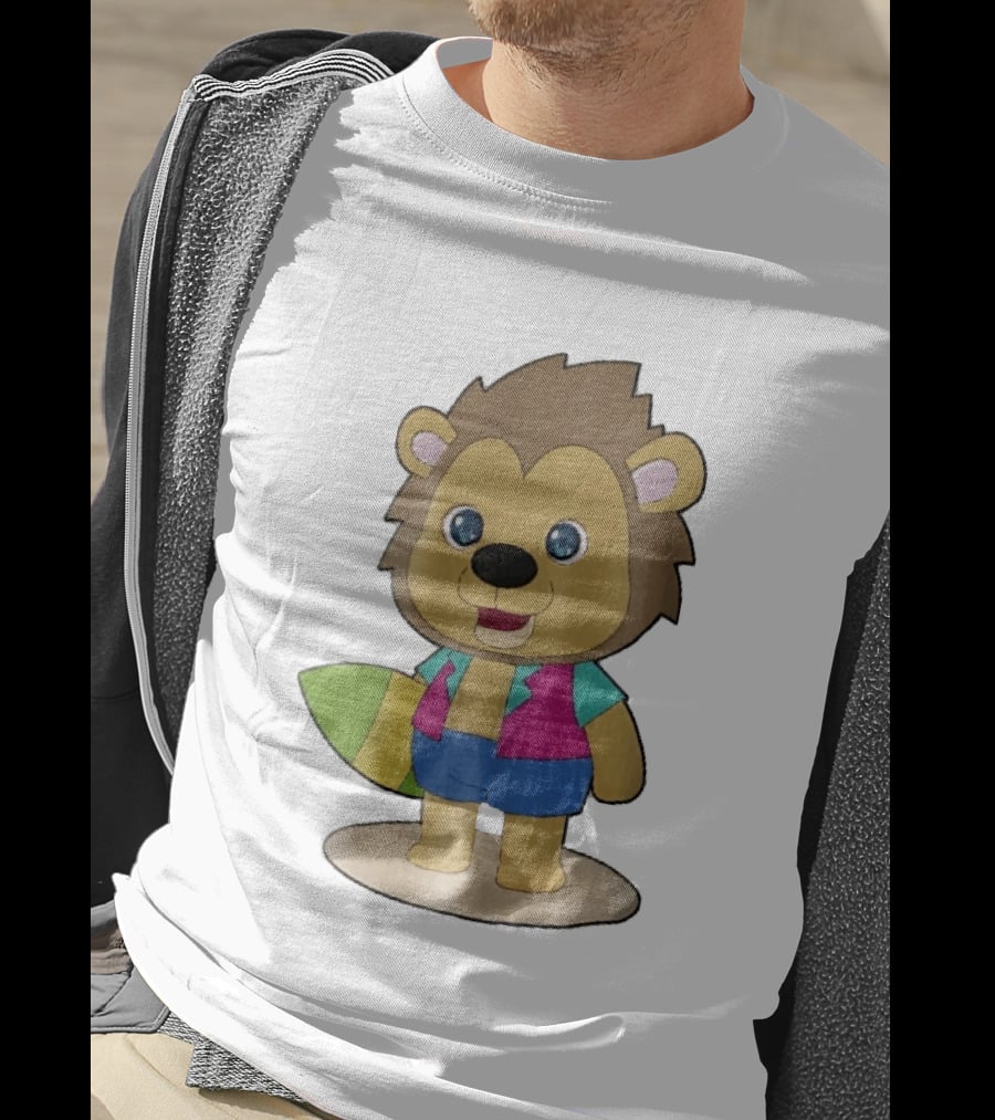 Lion Summer Surfing Adventure Cartoon T-Shirt