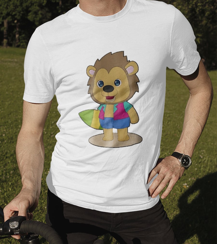 Lion Summer Surfing Adventure Cartoon T-Shirt