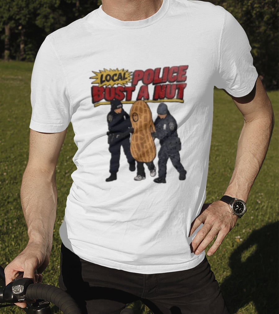 Local Police Bust A Nut Cartoon NYPD Officers Arresting Peanut T-Shirt