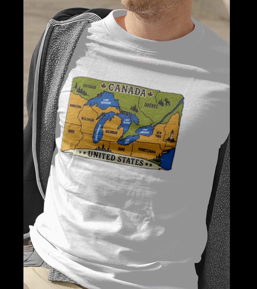 Map Of The Great Lakes Region Canada United States Ontario Québec Michigan Wisconsin New York Pennsylvania Minnesota Iowa T-Shirt