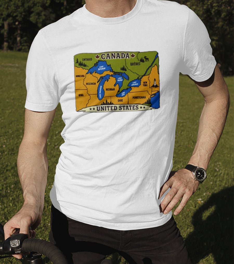 Map Of The Great Lakes Region Canada United States Ontario Québec Michigan Wisconsin New York Pennsylvania Minnesota Iowa T-Shirt