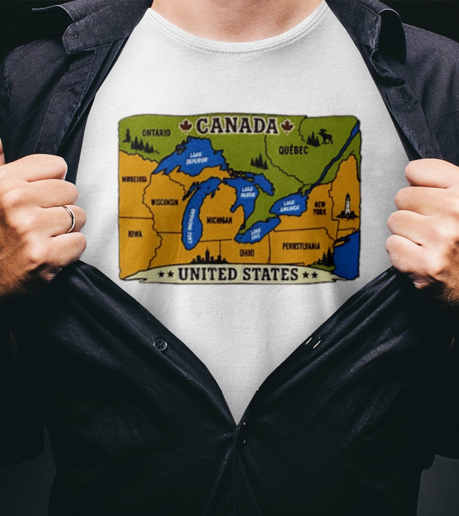 Map Of The Great Lakes Region Canada United States Ontario Québec Michigan Wisconsin New York Pennsylvania Minnesota Iowa T-Shirt
