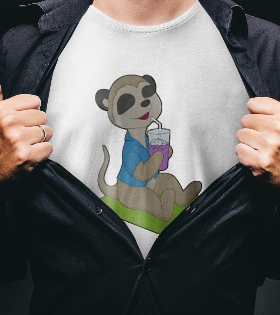 Meerkat Relaxing With Tropical Drink On Beach Towel Summer Fun T-Shirt