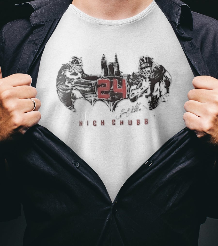 Nick Chubb 24 Cleveland Skyline Batman T-Shirt