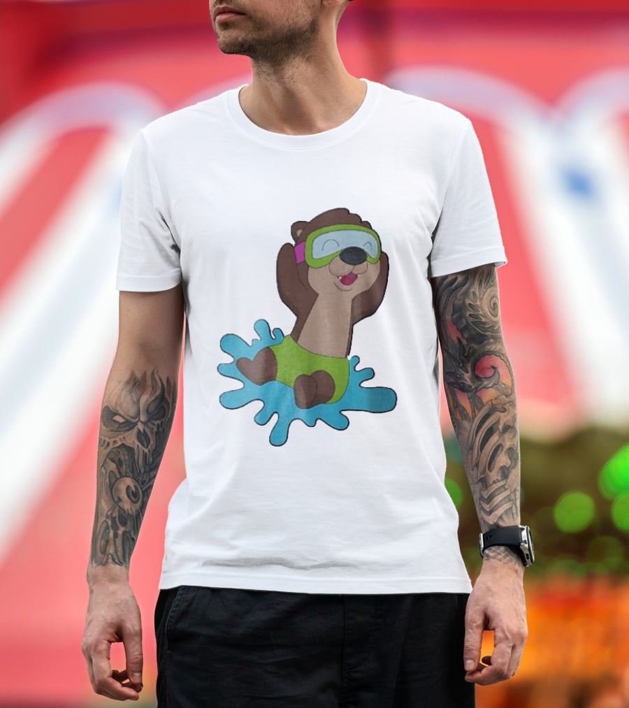 Otter Swimming With Goggles Playful Summer Splash T-Shirt