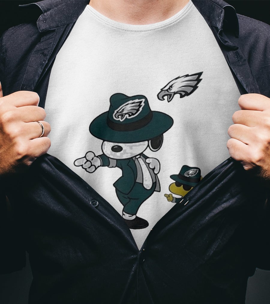 Philadelphia Eagles X Snoopy Woodstock Dance Pop Rock Hat Suit Football Team T-Shirt