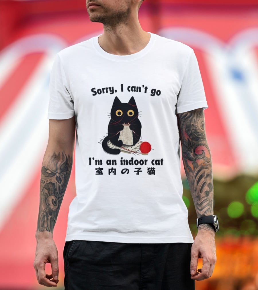 Sorry I Can't Go Knitting Indoor Cat Yarn Meme T-Shirt