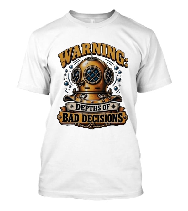 Warning Depths Of Bad Decisions Vintage Diving Helmet Adventure T-Shirt