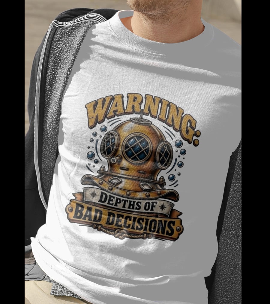 Warning Depths Of Bad Decisions Vintage Diving Helmet Adventure T-Shirt