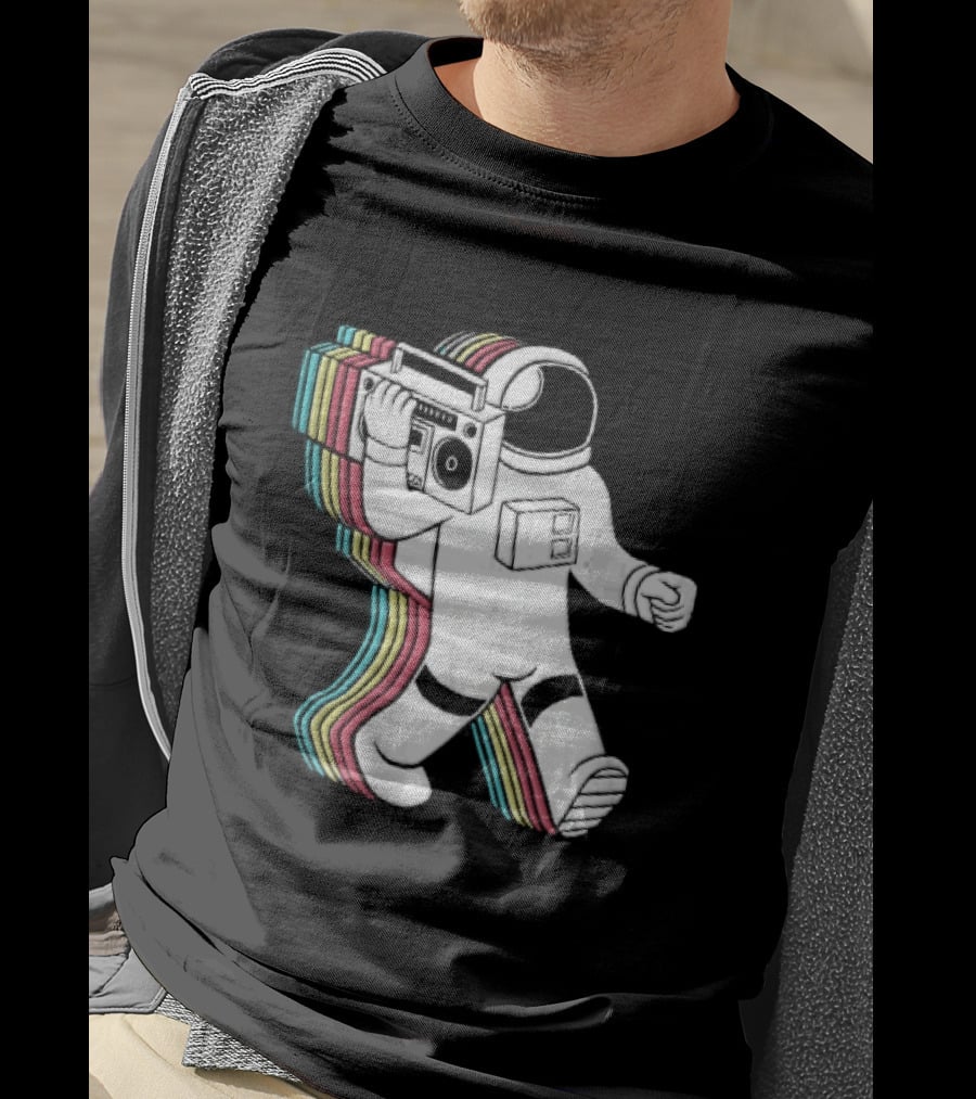 Astronaut Carrying Boombox Retro Colorful Vibes T-Shirt