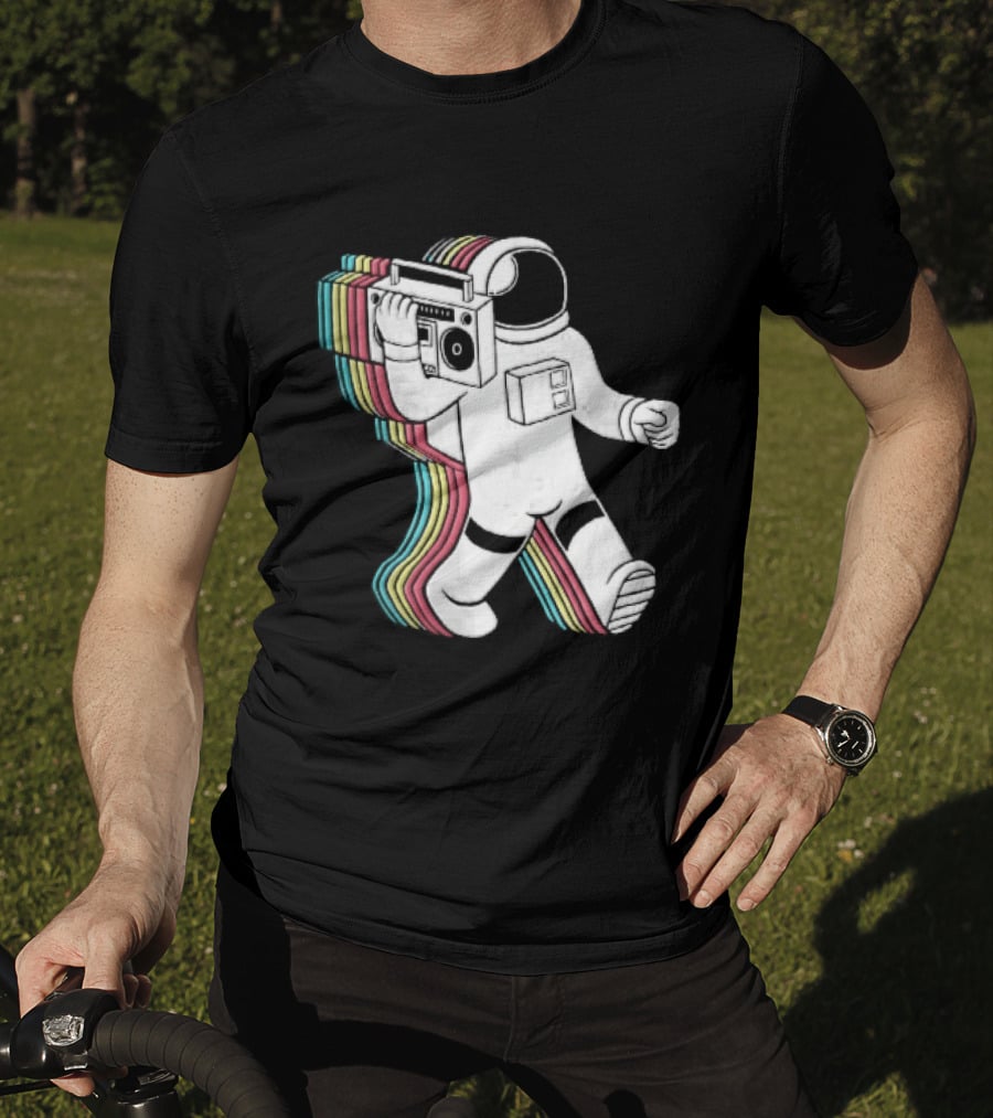 Astronaut Carrying Boombox Retro Colorful Vibes T-Shirt