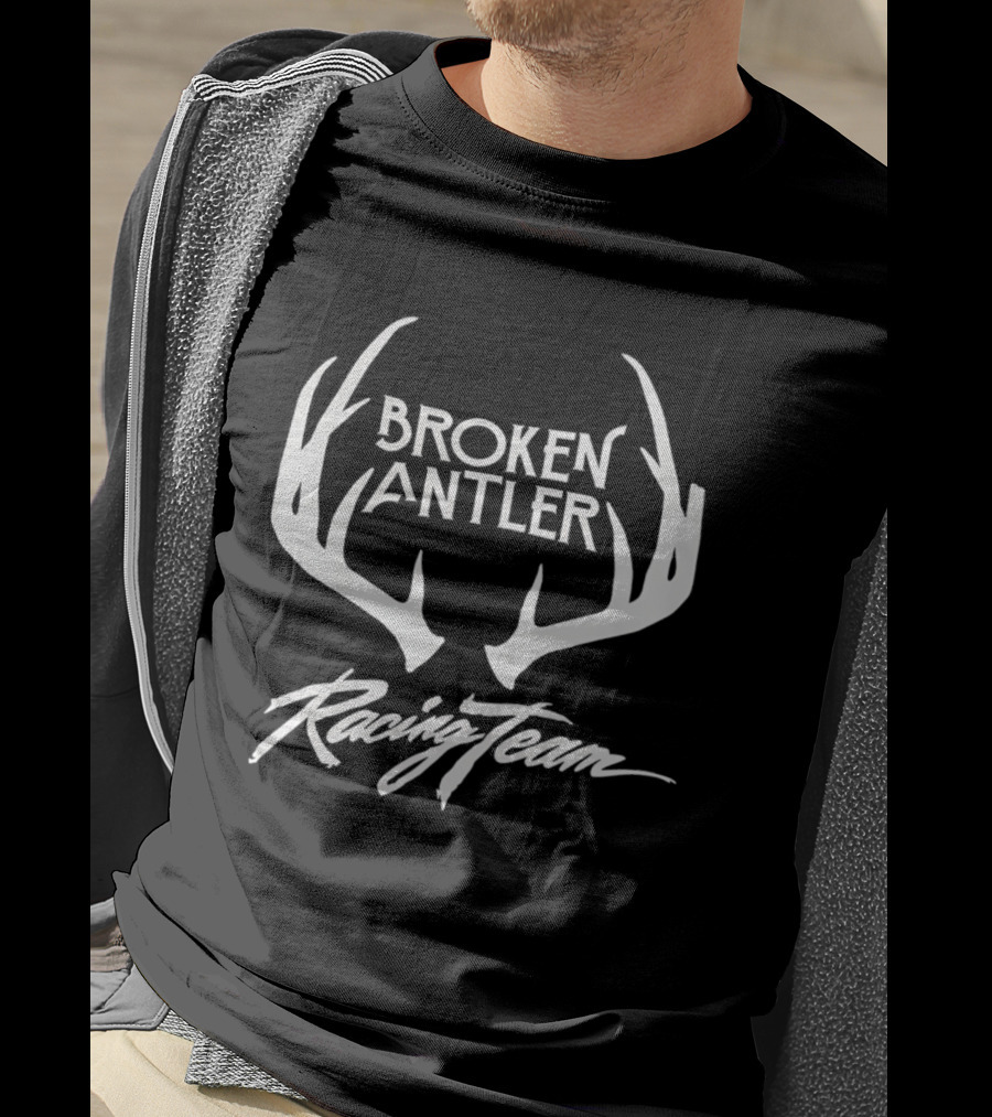 Broken Antler Racing Team Antlers Graphic Clean White Font T-Shirt