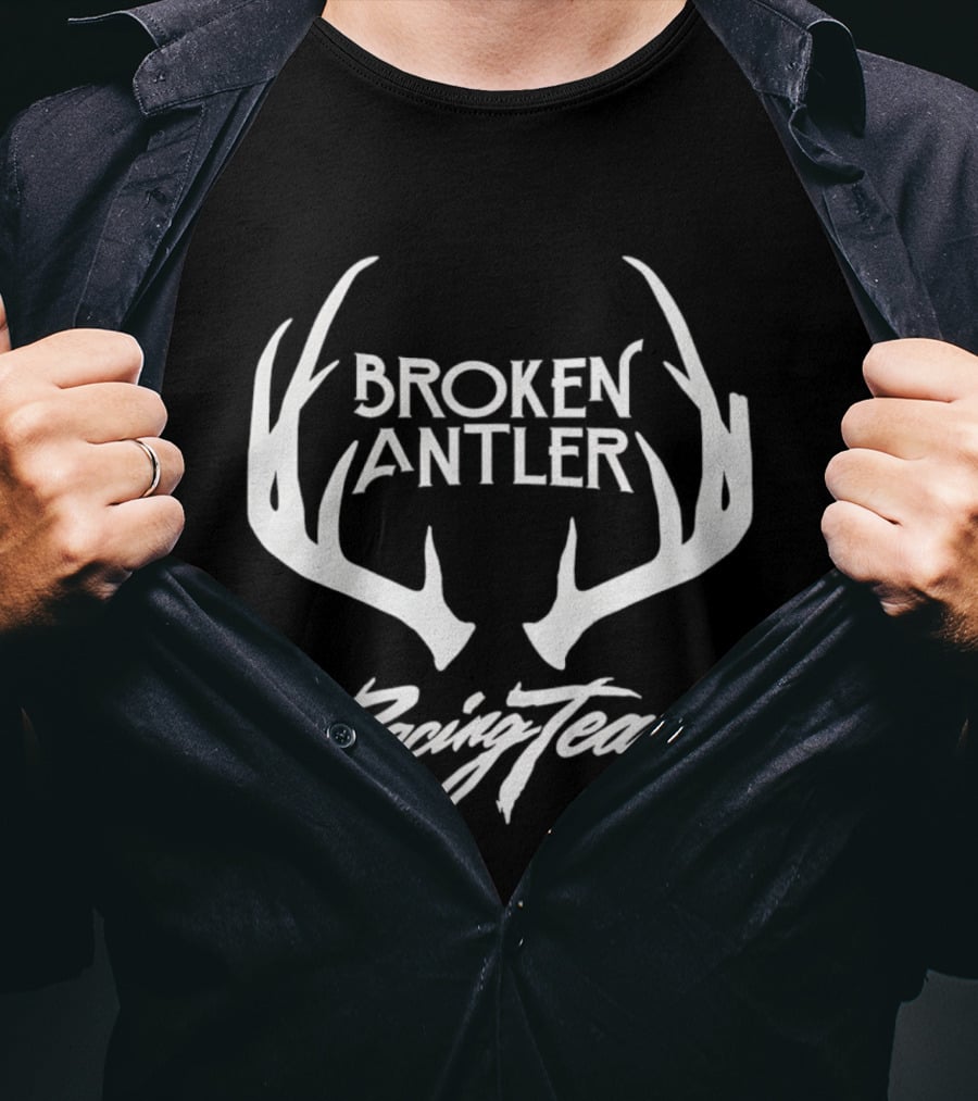 Broken Antler Racing Team Antlers Graphic Clean White Font T-Shirt
