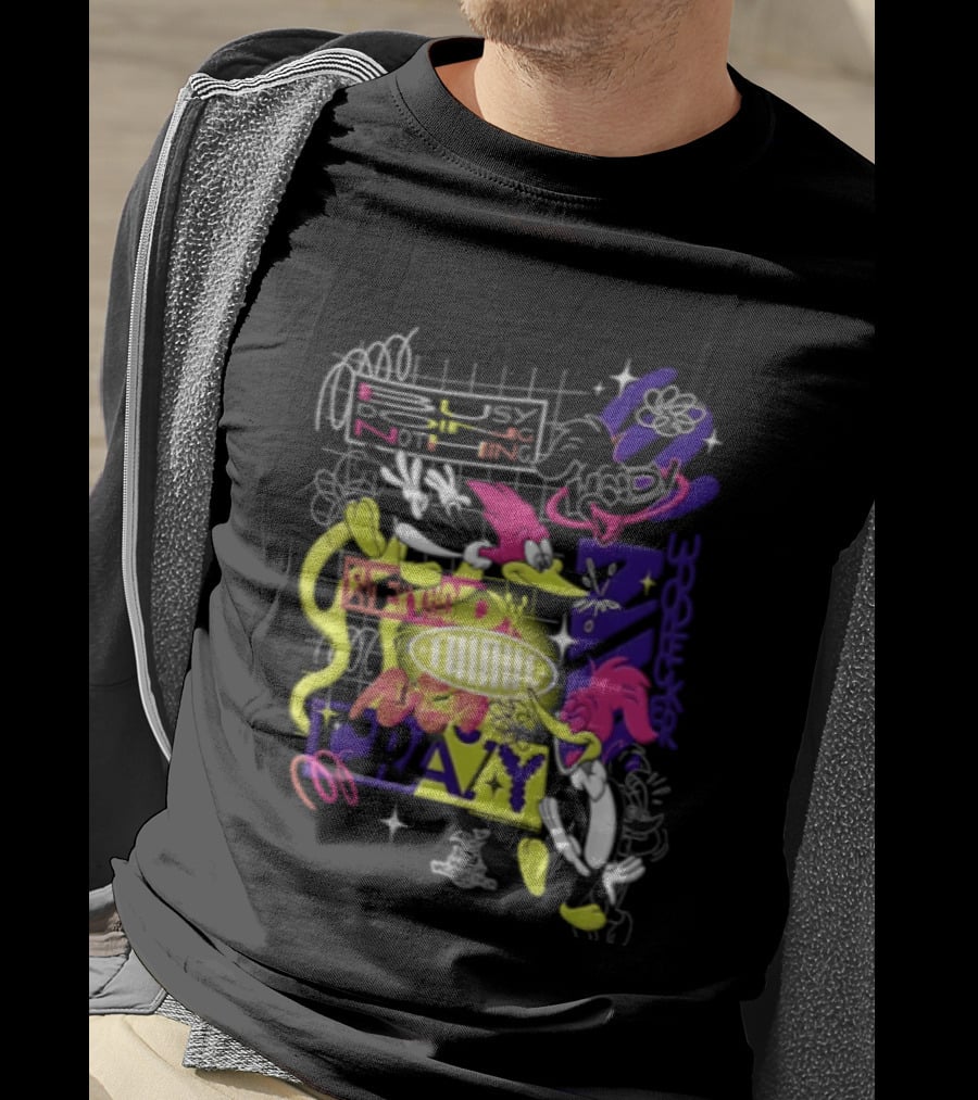 Busy Doing Nothing Everybody Thinks I'm Crazy Woody Woodpecker Walter Lantz Neon Grid Poses T-Shirt