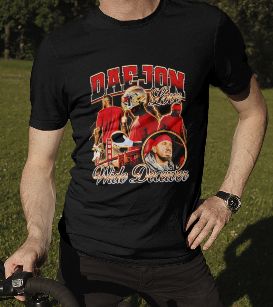 Daejon Love Wide Deceiver Football Helmet San Francisco Bridge T-Shirt