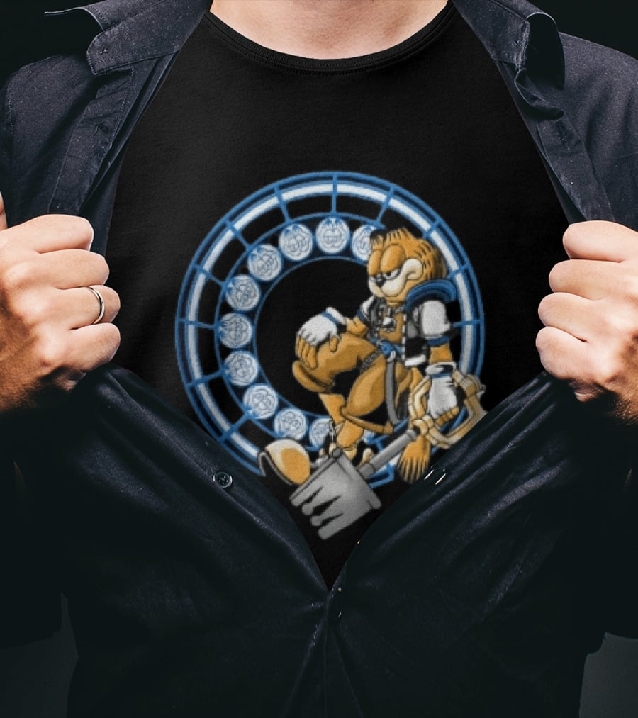 Kingdom Hearts Cat Keyblade Garfield Crossover Keyblade Wielder In Blue Circle T-Shirt