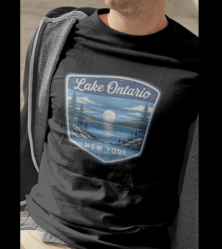 Lake Ontario New York Scenic Nature Badge With Trees And Lake Scene T-Shirt