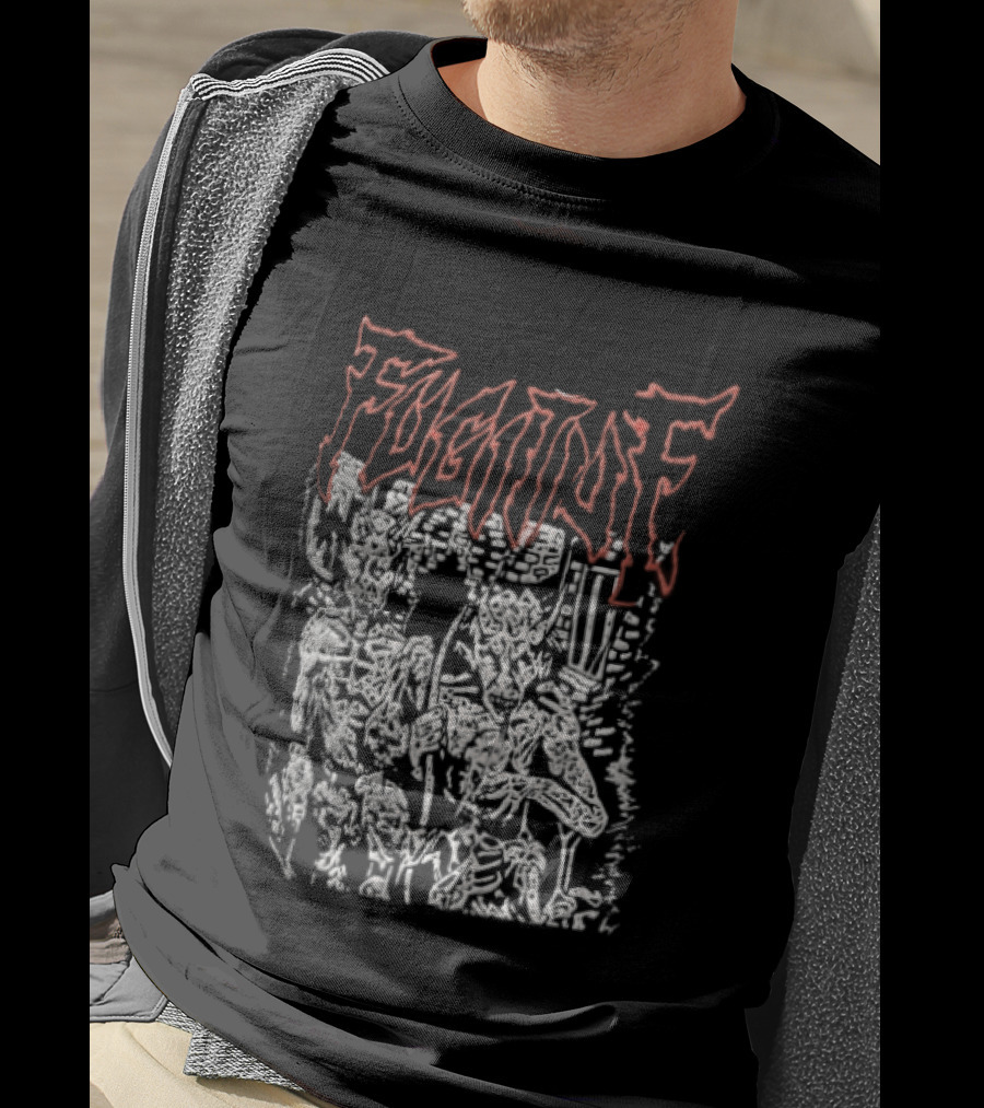Fugitof Demon Skull Red Text White Skeleton T-Shirt