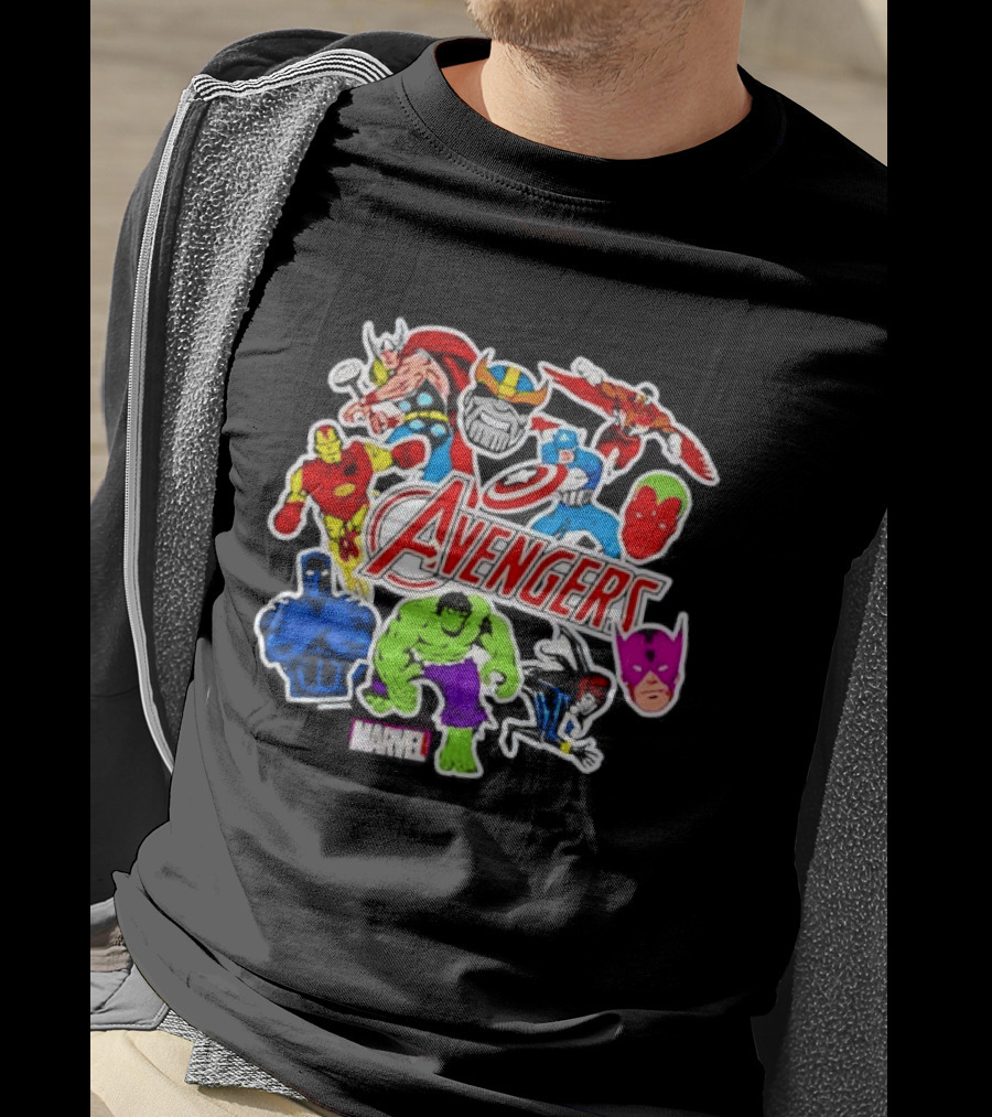 Avengers Classic Heroes Hulk Iron Man Captain America Thor Stickers Collection T-Shirt
