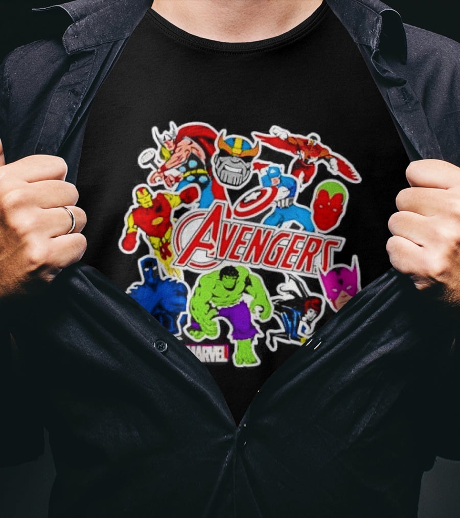 Avengers Classic Heroes Hulk Iron Man Captain America Thor Stickers Collection T-Shirt