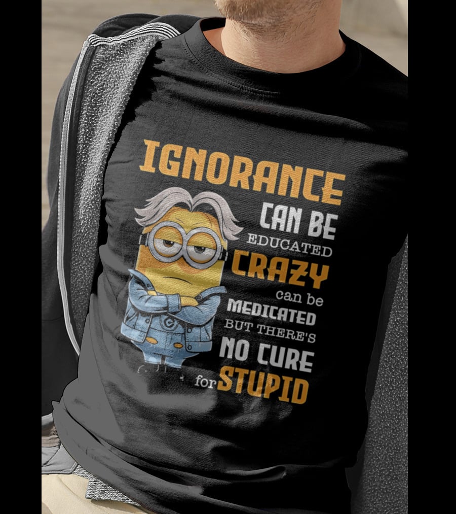 Ignorance Can Be Educated Crazy Can Be Medicated No Cure For Stupid Minion T-Shirt