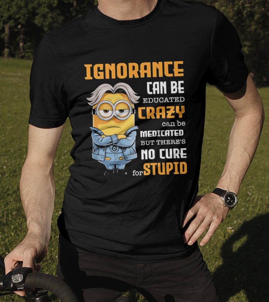 Ignorance Can Be Educated Crazy Can Be Medicated No Cure For Stupid Minion T-Shirt