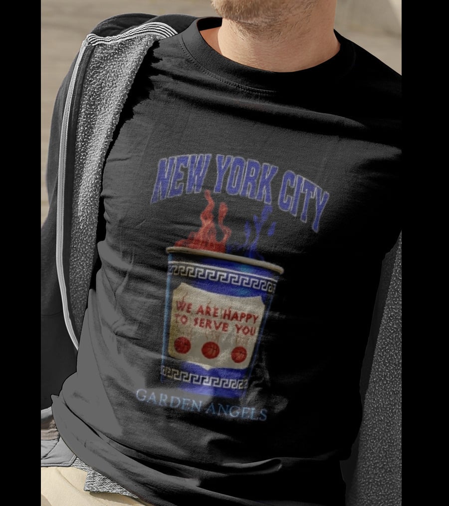 New York City Greek Coffee Cup We Are Happy To Serve You Garden Angels Flaming Basketballs T-Shirt